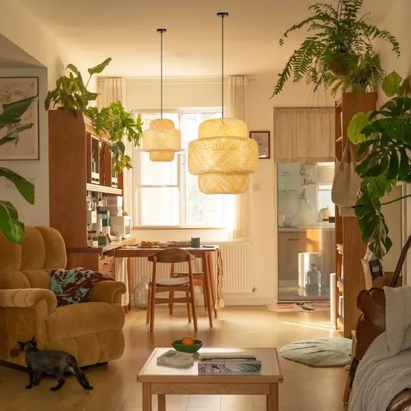 Immax 08267L - Csillár zsinóron HILO 1xE27/40W/230V átm. 38 cm bambusz