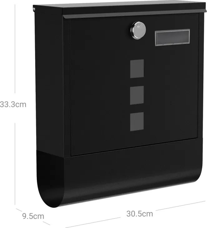 Zárható postaláda újságtartóval, falra, kerítésre szerelhető, fekete