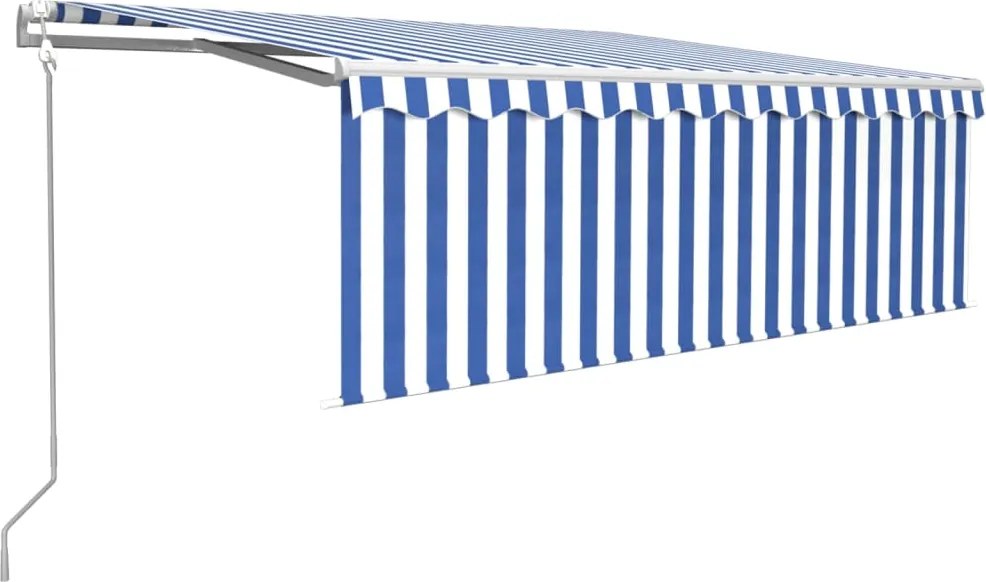 vidaXL kék és fehér redőnyös, szélérzékelős, LED-es napellenző 4x3 m