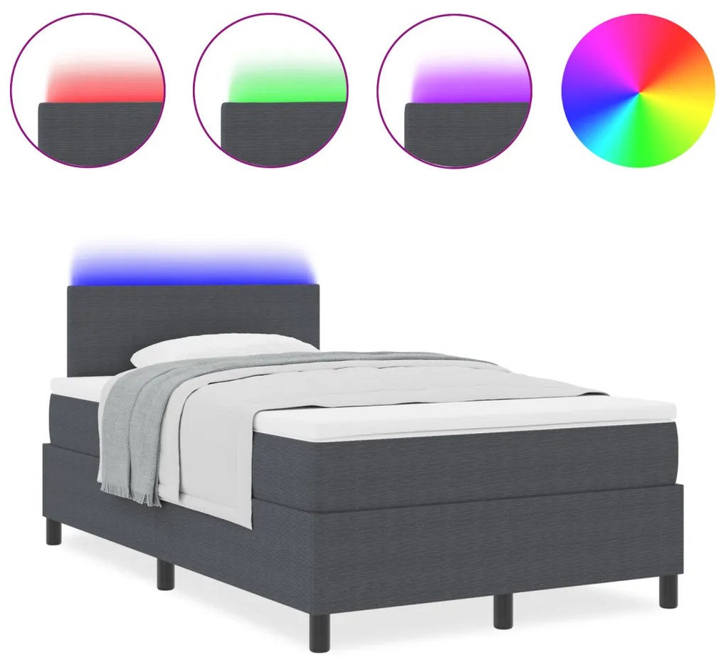 Box Spring Ágy matraccal & LED Sötétszürke 120x200 cm Bordázott Anyag