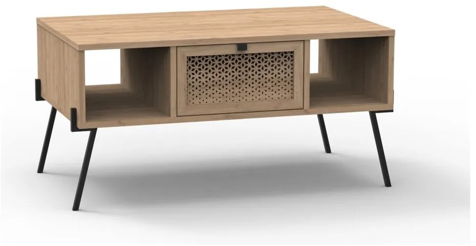 Natúr színű dohányzóasztal tölgyfa dekorral 60x100 cm Evan – Marckeric