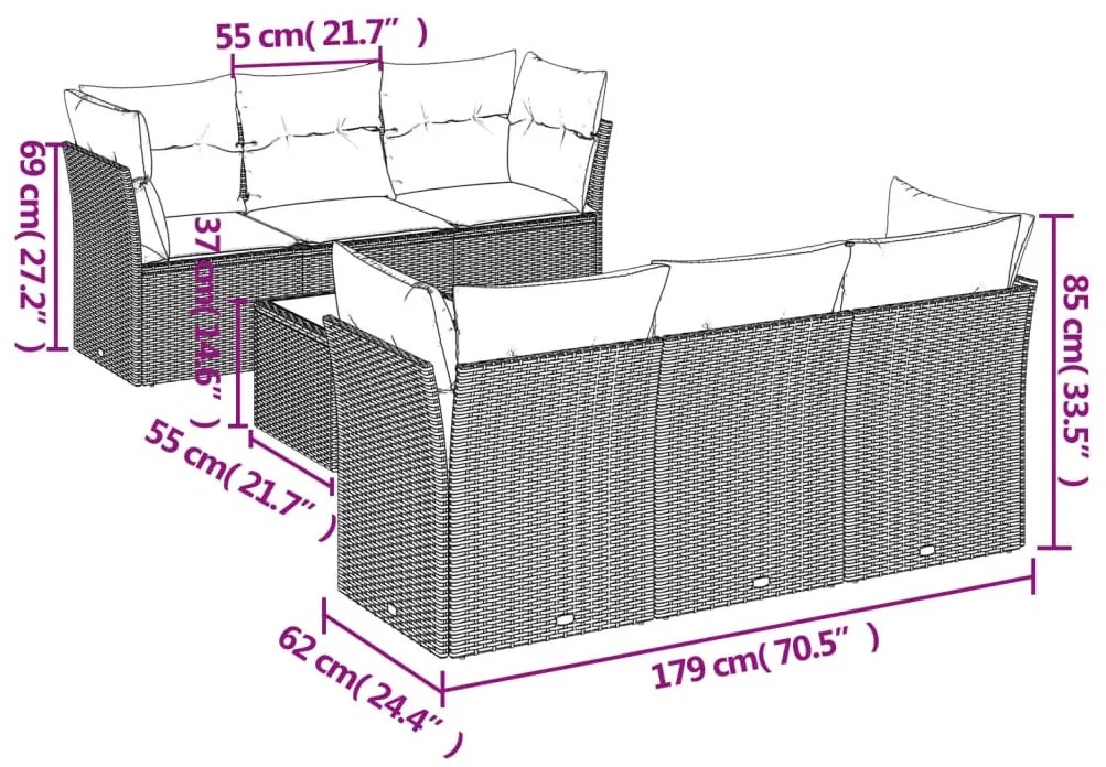 7 részes fekete polyrattan kerti ülőgarnitúra párnával