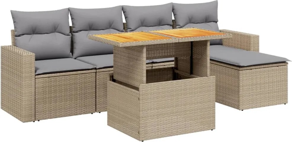 vidaXL 6 részes bézs polyrattan kerti ülőgarnitúra párnával