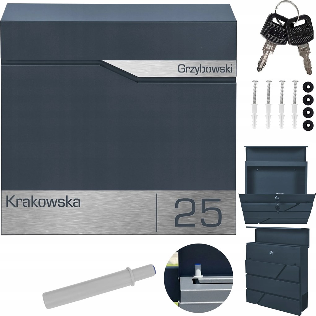 Nagy Antracit Postaláda Laminált, Szálcsiszolt Acél Címmel