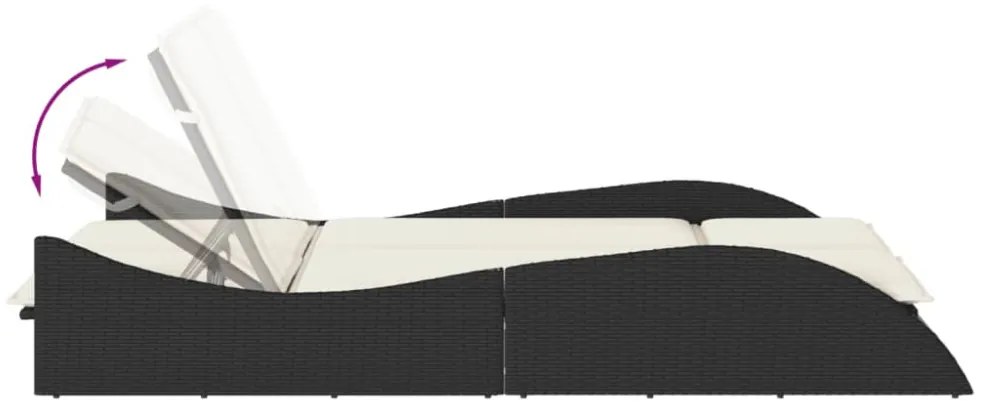fekete polyrattan napozóágy párnákkal 114x205x73 cm