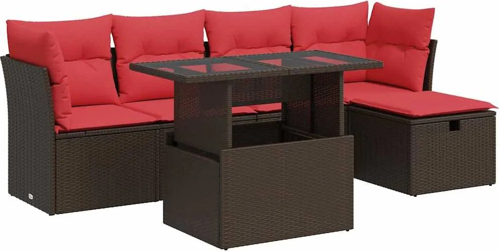 vidaXL 6 részes barna polyrattan akácfa kerti ülőgarnitúra párnával