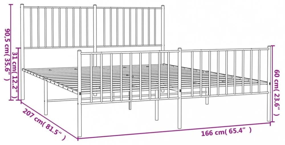 fehér fém ágykeret fej- és lábtámlával 160x200 cm