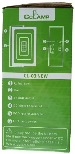 CCLamp Napelemes világítás készlet 3 db LED lámpával kábelekkel, 30W-os mini reflektorral és power bankkal. CL-03New