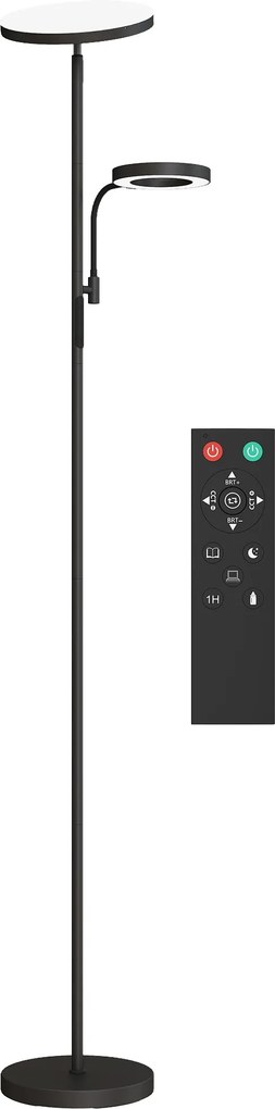 HOMCOM 42W LED állólámpa dimmelhető 2700K-6500K, 4 színfolytonos változat, 4 jelenet mód, távirányító és érintésvezérlés, memória funkció, fekete | Ao