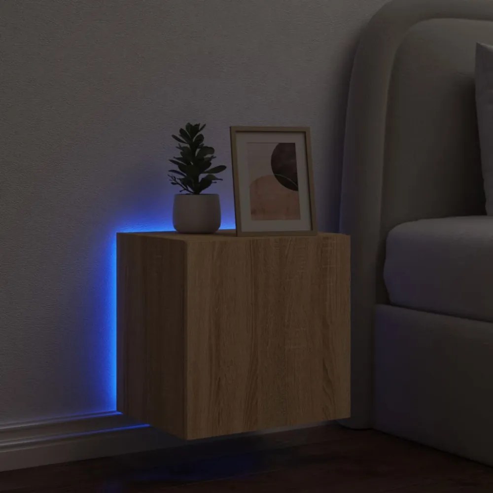 sonoma tölgy színű fali TV-szekrény LED-ekkel 40,5x35x40 cm
