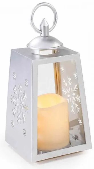 Karácsonyi lámpás ledes gyertyával 20x10x10 cm ezüst