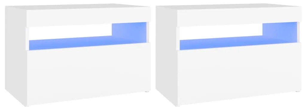 2 db fehér éjjeliszekrény LED-lámpákkal 60x35x40 cm szerelt fa