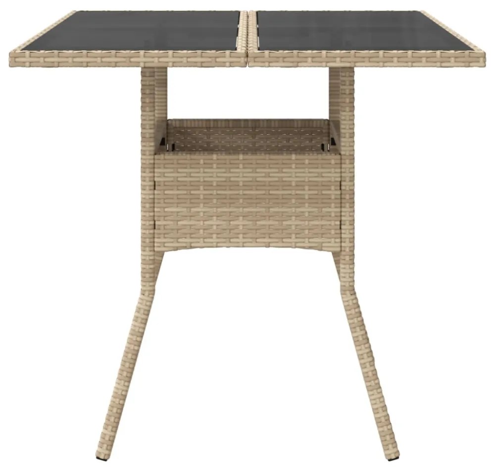 bézs polyrattan üveglapos kerti asztal 80 x 80 x 75 cm