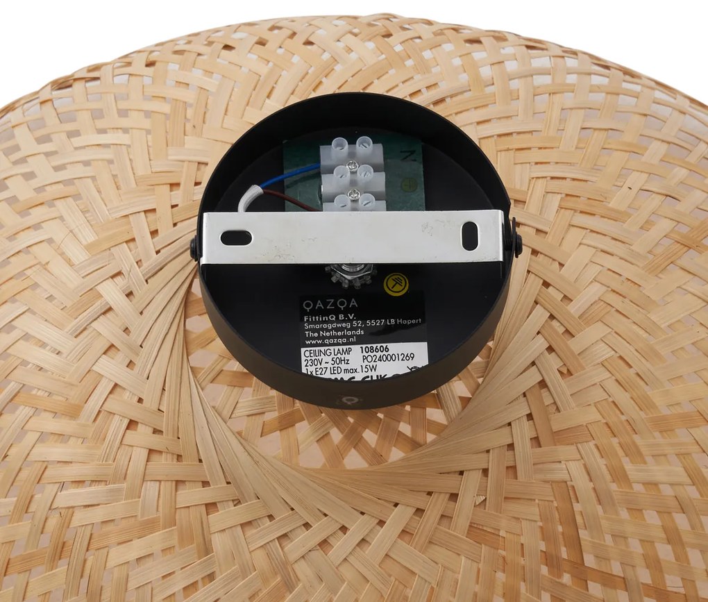 Art Deco mennyezeti lámpa fekete és natúr bambusz 40 cm - Alka