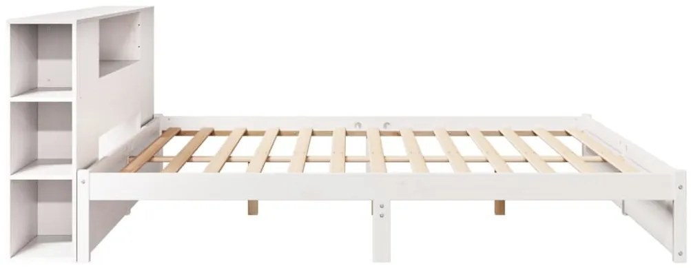 fehér tömör fenyőfa könyvespolcos ágy matrac nélkül 180x200 cm