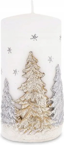 Fehér Gyertya Karácsonyfa Csillag Csillámos Henger 14x7cm Karácsonyi Ajándék