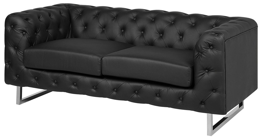 Chesterfield Stílusú Kétszemélyes Elegáns Műbőr Kanapé Fekete Színben VISSLAND Beliani