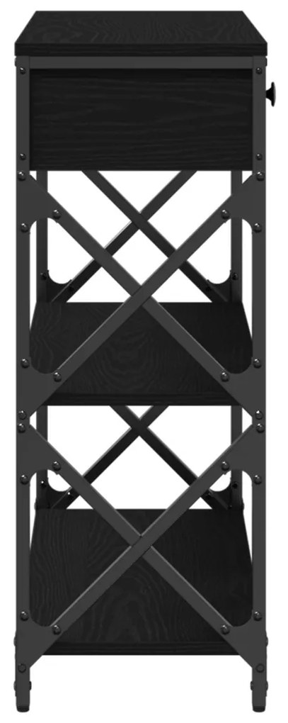 Fekete Tömörfa Konsolláda 75x28x75 cm Műszaki Fa és Acél