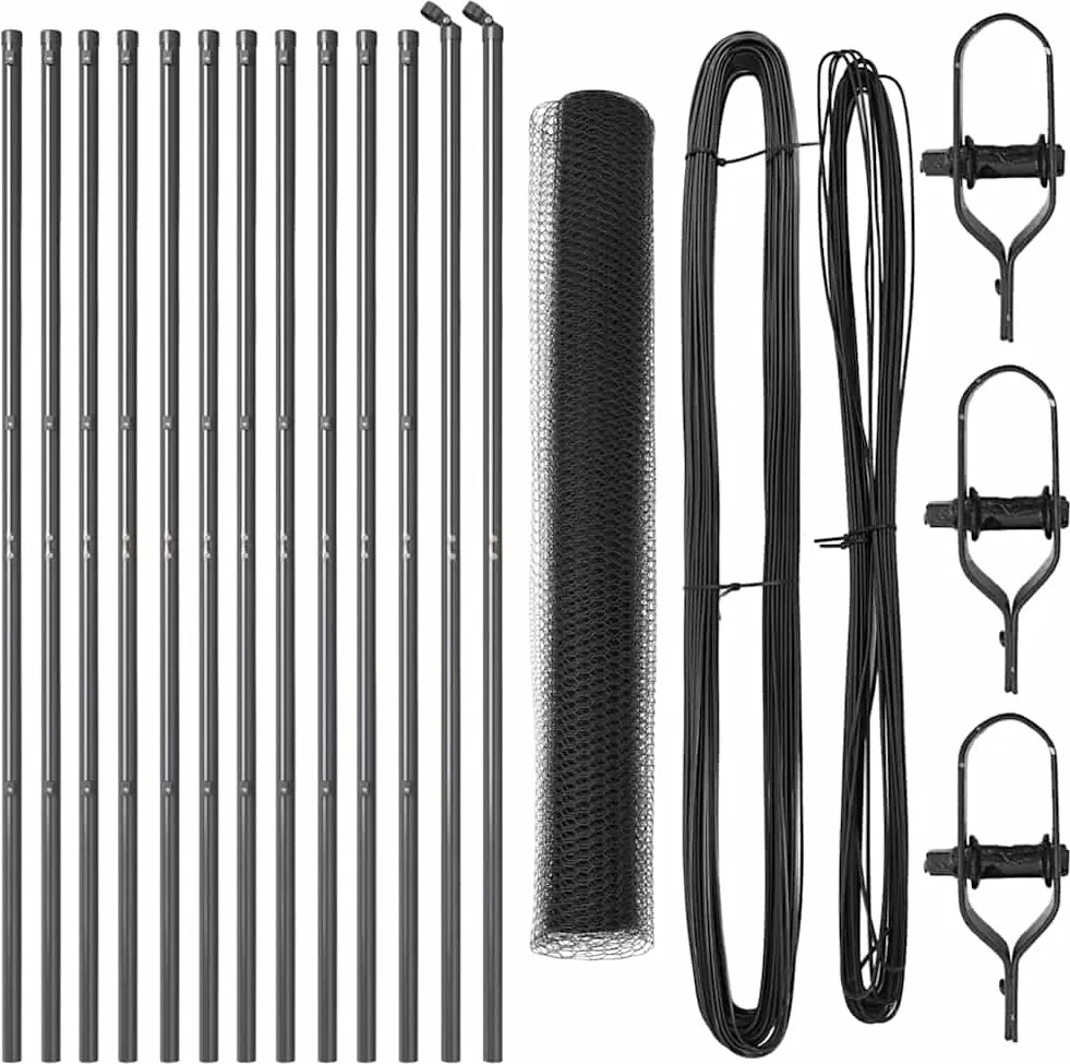 vidaXL Kerítésoszlop Szürke 25 x 1,4 m (13 mm háló) Acél és PVC