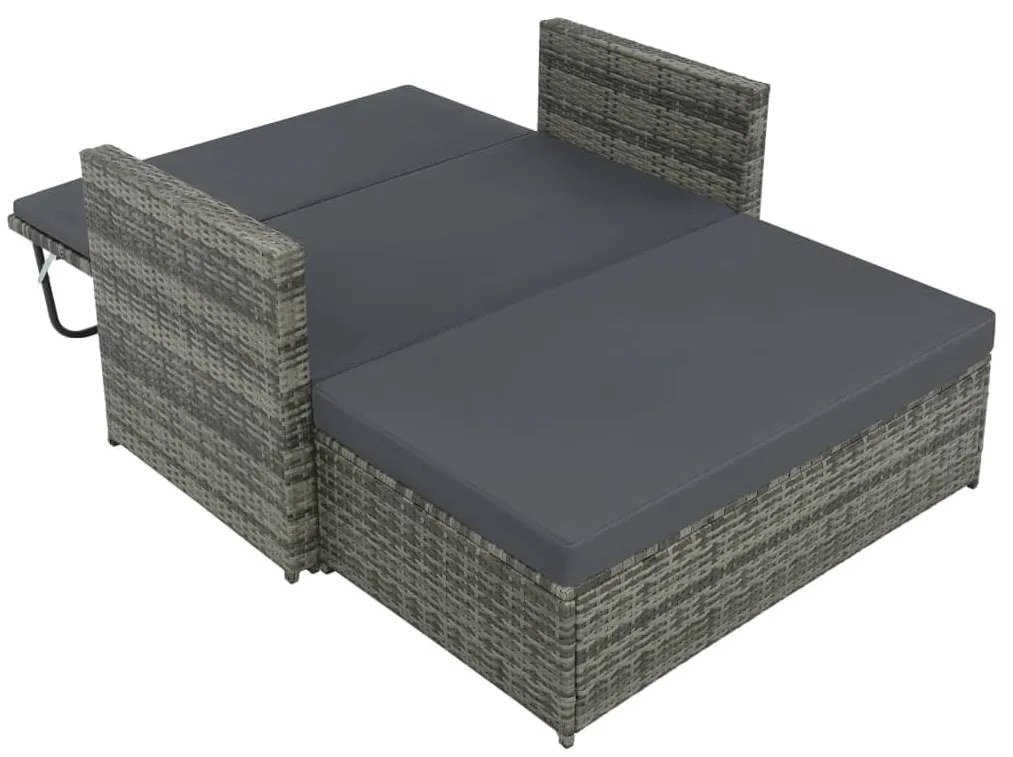2-részes szürke polyrattan kerti bútorszett párnákkal