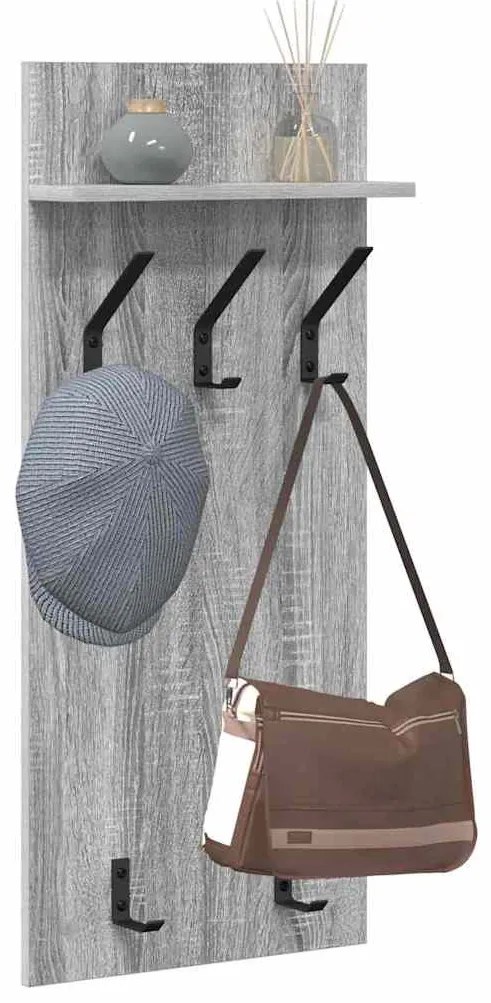 Fali Kabáthorog polcokkal Szürke sonoma 90 x 40 x 10 cm Faanyag