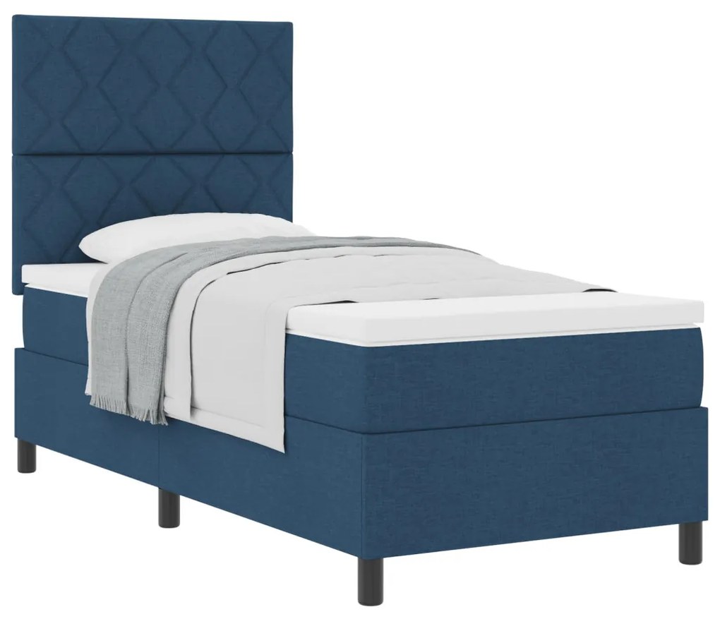 Box Spring Ágy Matrac Kék Egyszemélyes Szövet