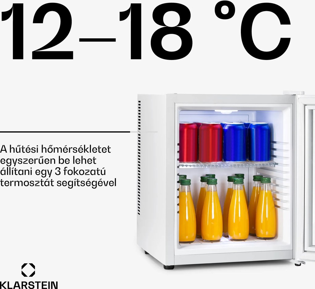 Klarstein Brooklyn 32, mini hűtőszekrény, üvegajtó, LED világítás, polcok