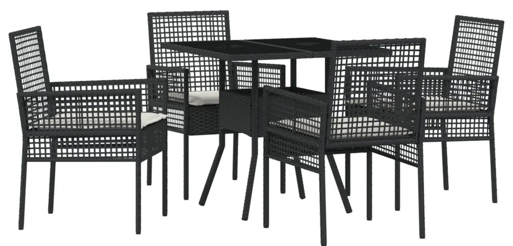 Étkező Bútor Szett 5 Fős Fekete Rattan és Fém Tartós