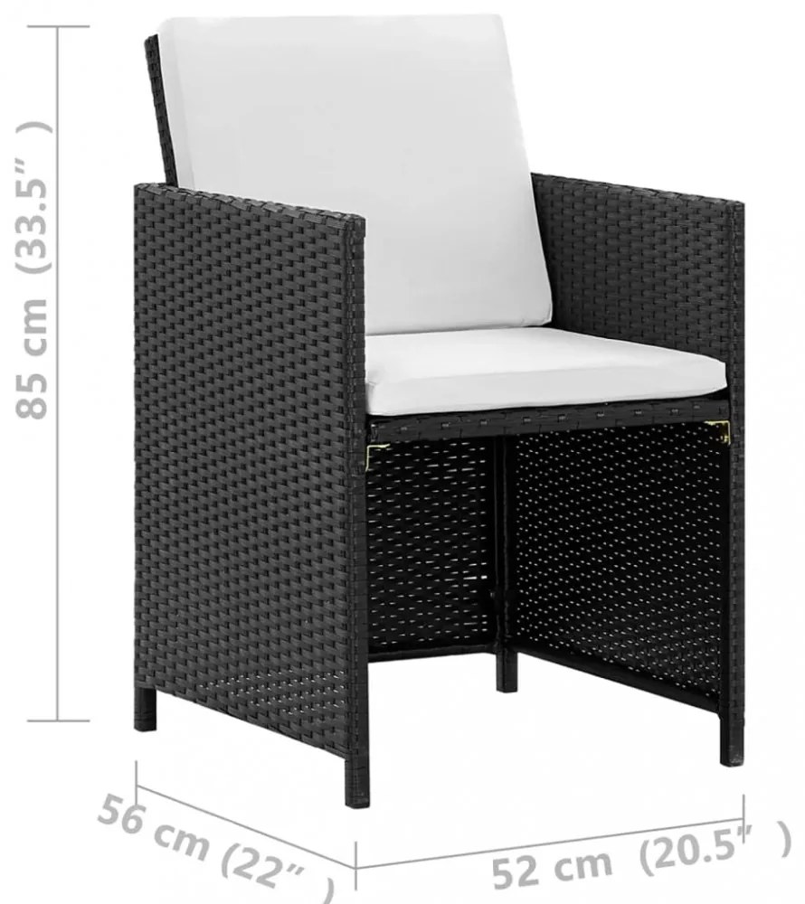 13-részes fekete polyrattan kültéri étkezőszett párnákkal