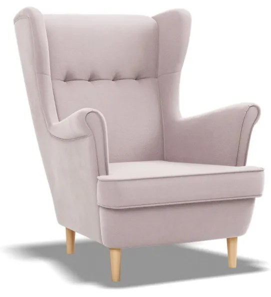 Uszak fotel, bársony, rózsaszín