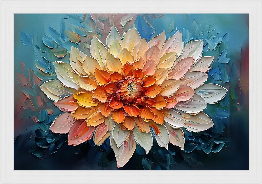 Poszter Keret Fa Természet Virág Dália Krizantém 3D Textúra 60x40