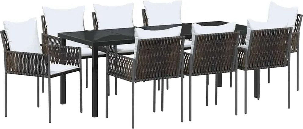 vidaXL Kert étkező szett 9 pcs Barna és fekete PE Rattan