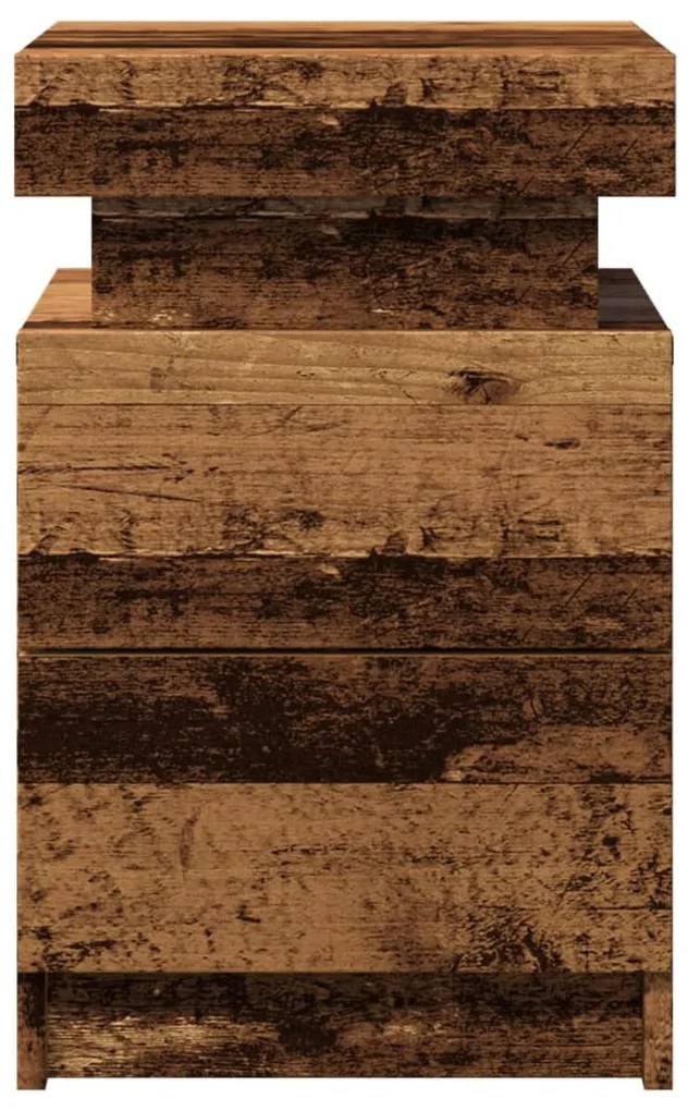 antik fa színű szerelt fa éjjeliszekrény LED-del 35x39x55 cm