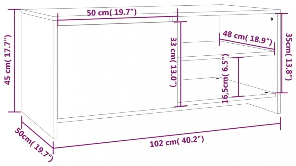 füstös tölgy színű szerelt fa dohányzóasztal 102 x 50 x 45 cm