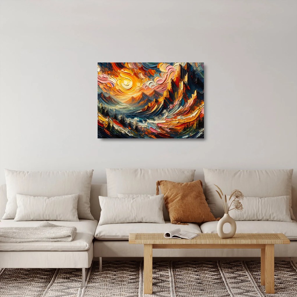 Üveg kép - Hegyek, melyeket napfény ölel (70x50 cm)