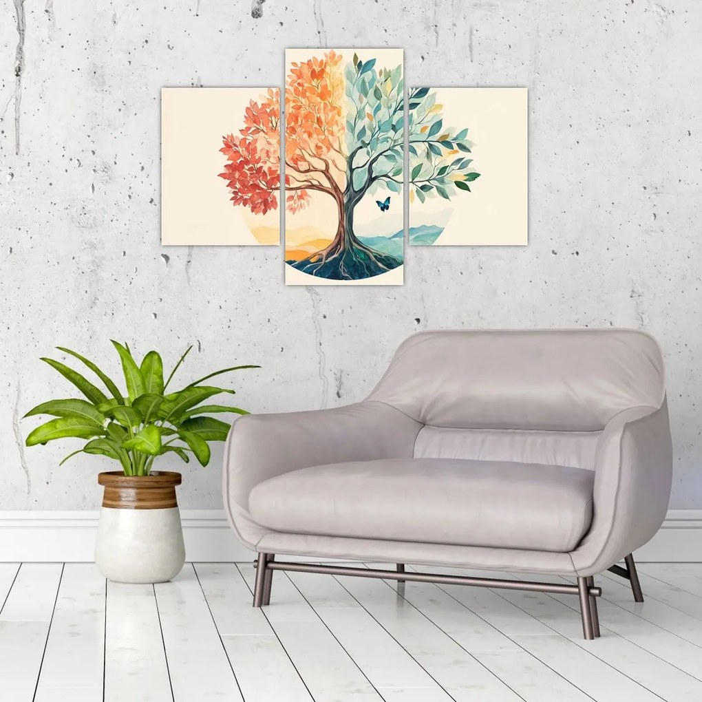 Kép – Duális fa pillangóval (90x60 cm)