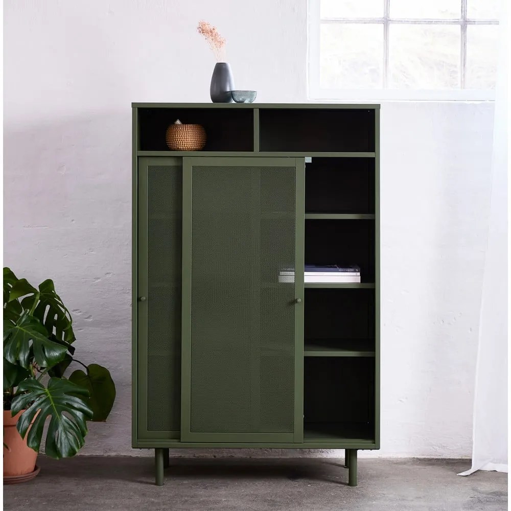 Sötétzöld fém szekrény tolóajtóval 90x140x40 cm Veep – Unique Furniture