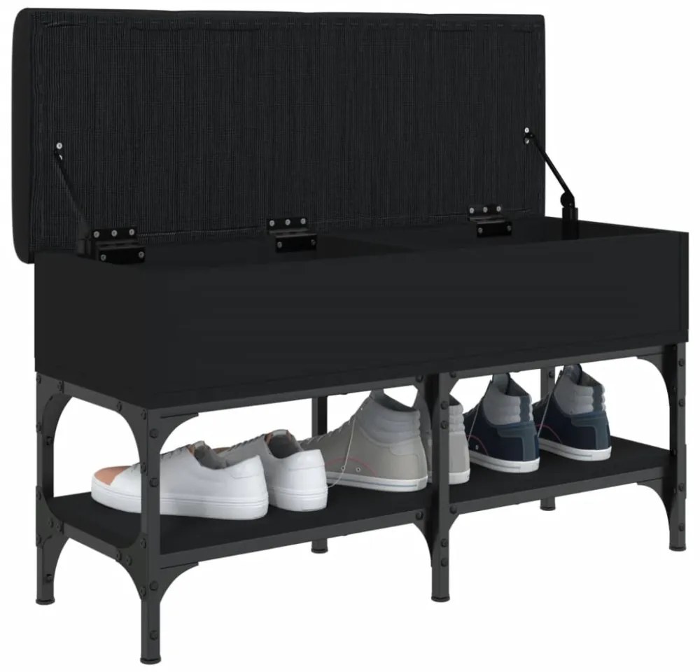 fekete szerelt fa cipőtároló pad 82 x 32 x 45 cm