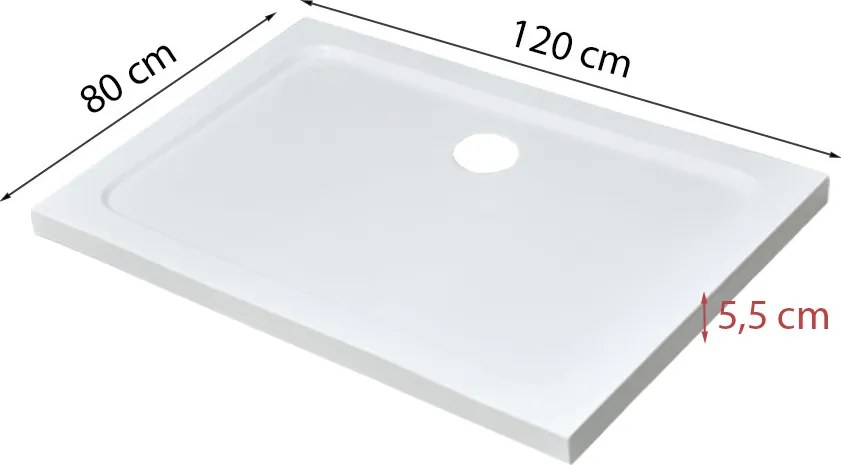 Modena Slim aszimmetrikus szögletes akril zuhanytálca, 80x120x5,5 cm-es méretben