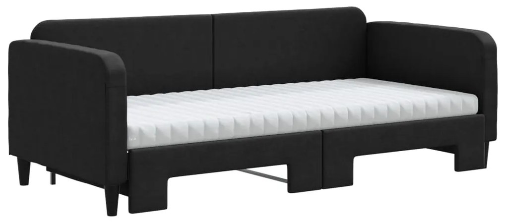 fekete kihúzható szövet heverő matracokkal 90 x 190 cm