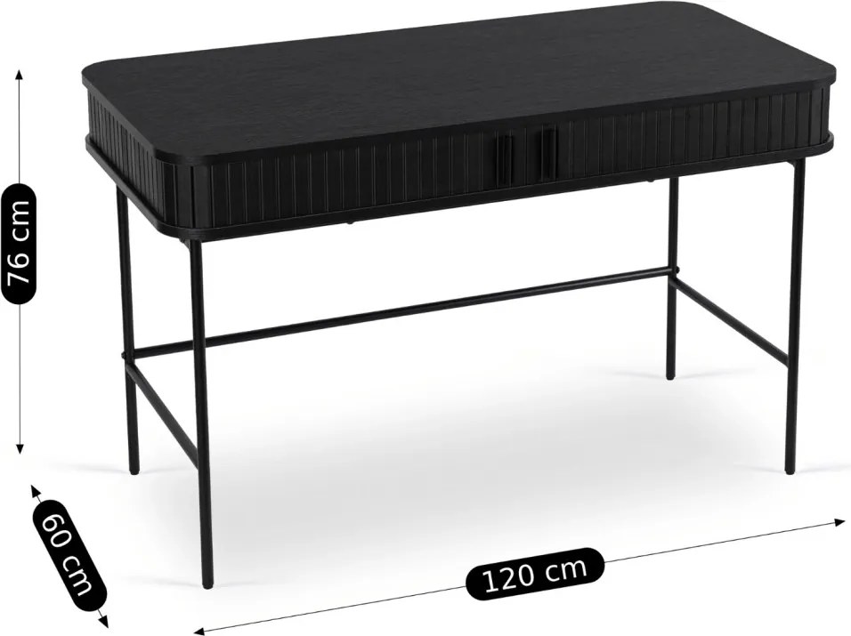 Íróasztal 120 cm, bordázott fekete kivitelben TRISH