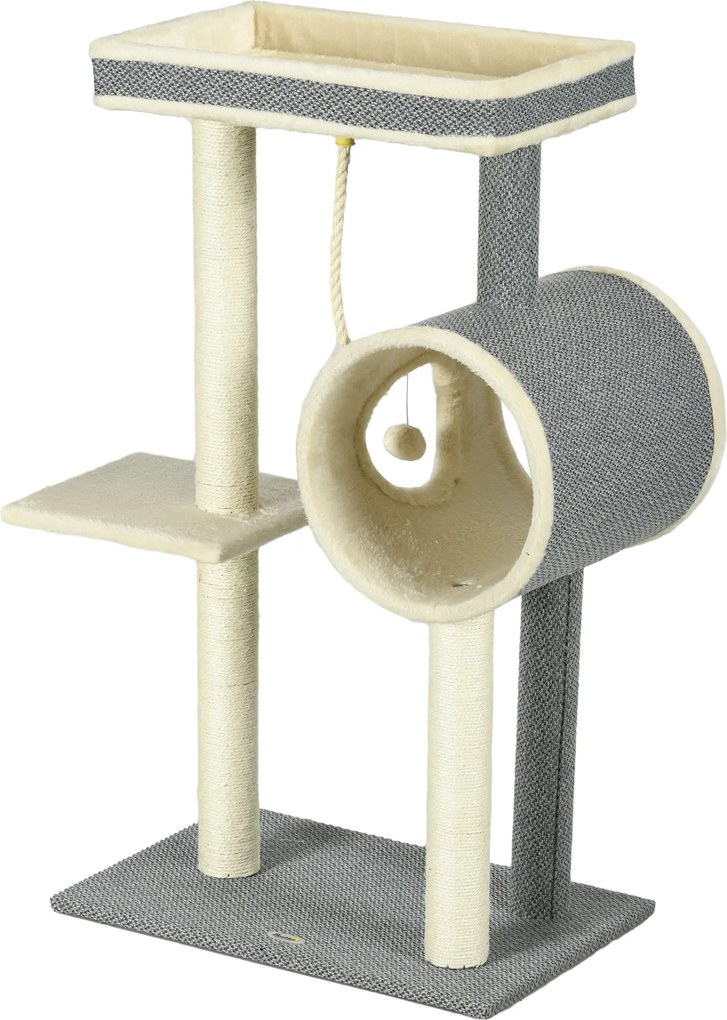 PawHut Kaparófánk 104 cm Macska Fával, Macska Búvóhellyel, Kaparófánk Játék Gömbbel, 2 Pihenőhelyes Macskafa, Macskák számára 5 kg-ig, Macska Bútor, Z