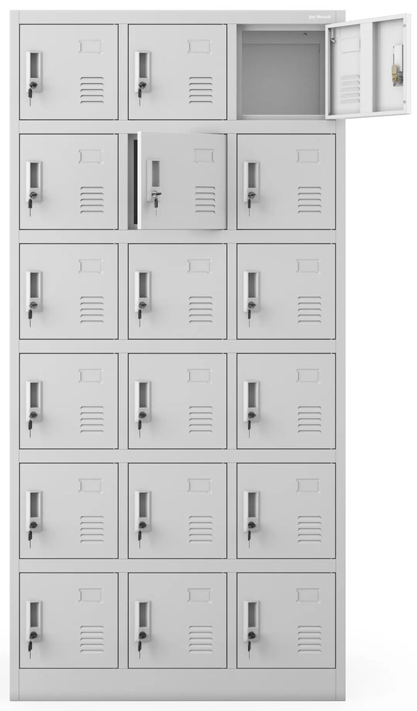 18 rekeszes öltözőszekrény talapzattal KAROL, 900 x 1850 x 400 mm, szürke