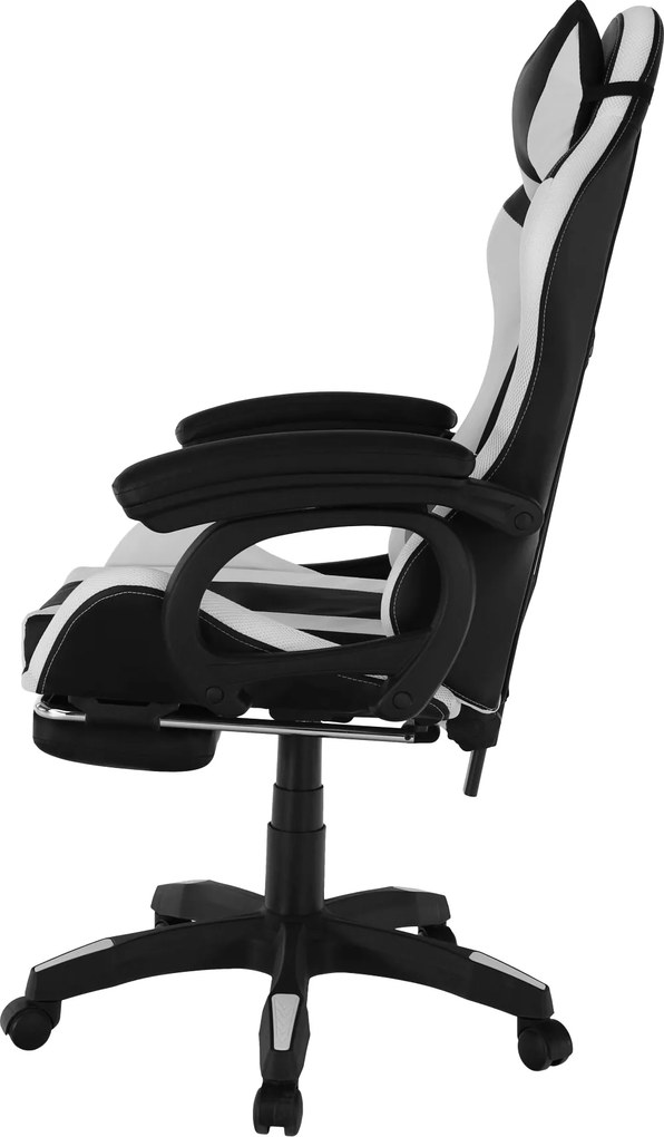Irodai/gamer szék RGB LED világítással, fekete/fehér, JOVELA