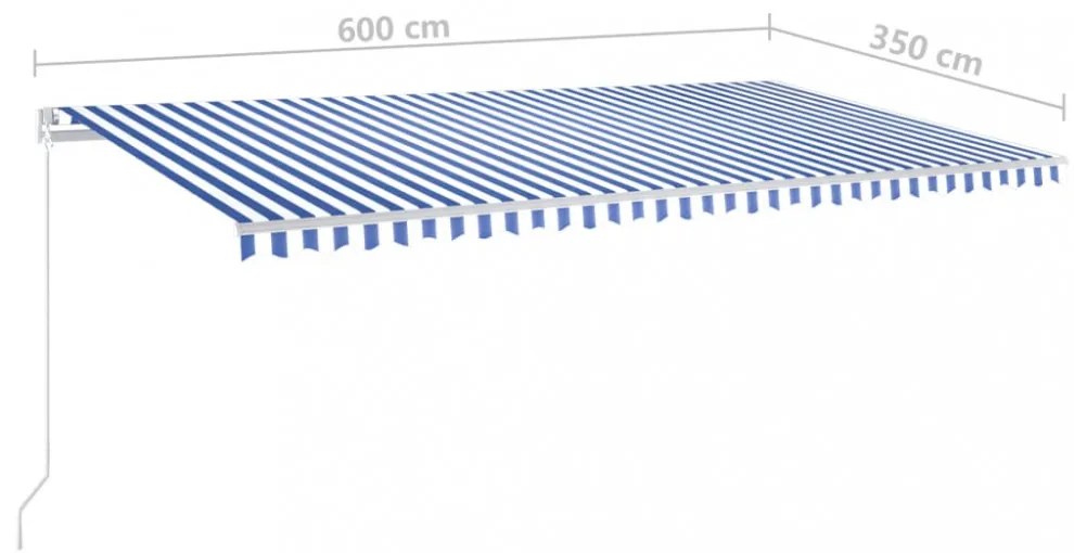 kék és fehér kézzel kihúzható LED-es napellenző 600 x 350 cm