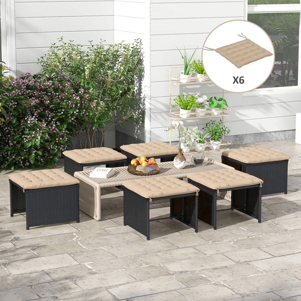 Outsunny 6 darabos kertiszék párna szett, tűzött kültéri párnák, 40L x 40W cm, Khaki | Aosom