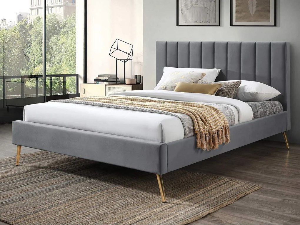 Franciaágy 140 cm Bleash New (szürke + arany) (ágyráccsal). 1104103