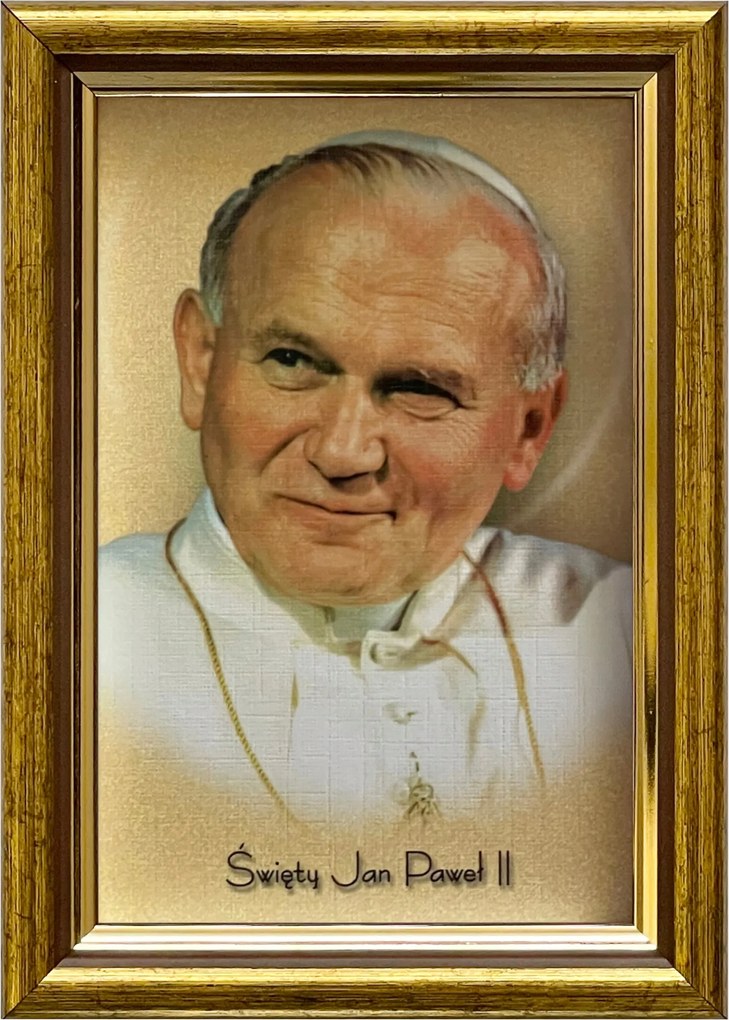 Vászonkép 18x13 Szent II. János Pál Pápa Arany Díszített Fa Keret