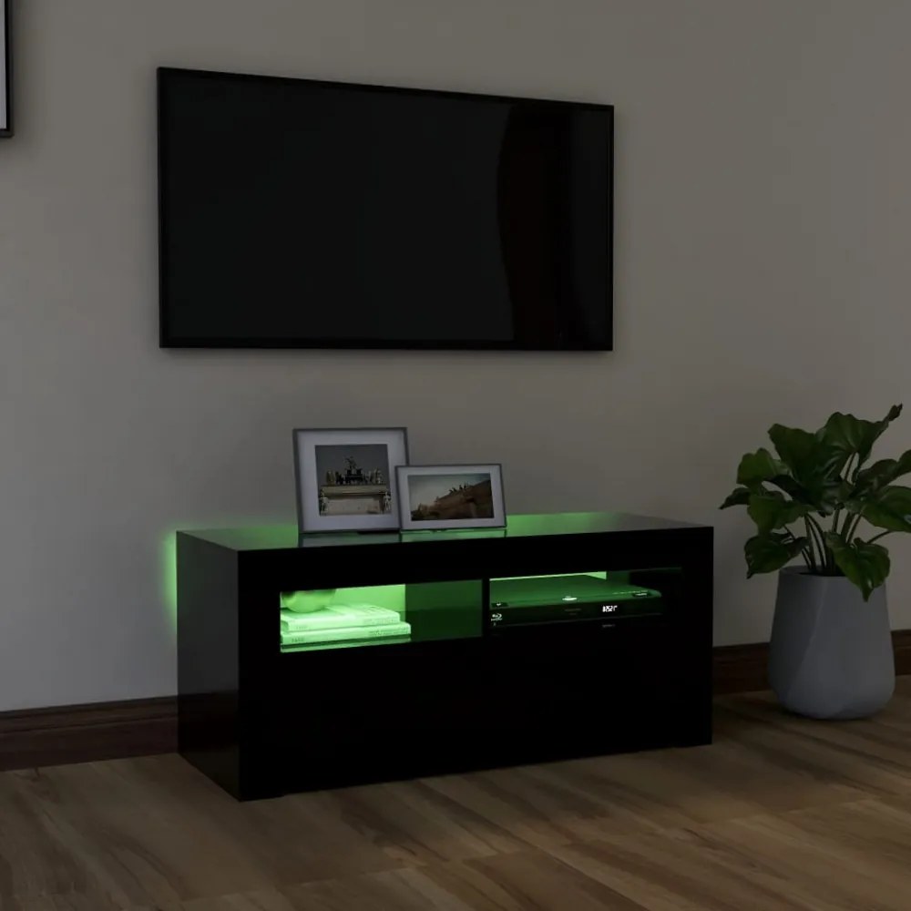 fekete TV-szekrény LED-világítással 90x35x40 cm