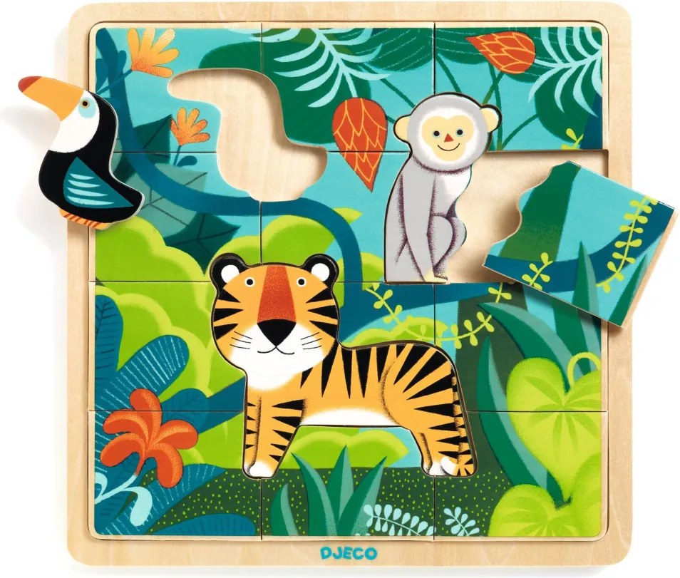 Fa puzzle - Dzsungel puzzle, 12+3 db-os - Puzzlo Jungle